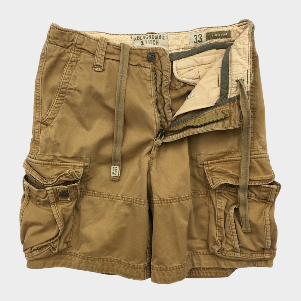 Abercrombie & Fitch Heavy Cargo Shorts Y2K Mens‎ 33 Brown Khaki Cotton Utility